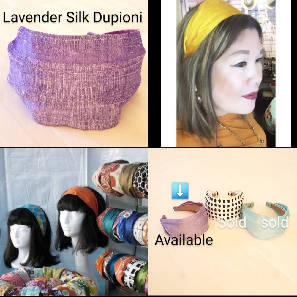 Headband LAVENDER purple color Silk Dupioni - wide. - Picture 6 of 17